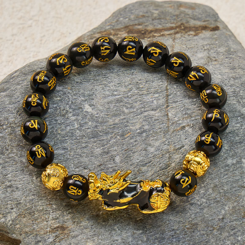 FuAttract Empower Your Success Black Onyx Pixiu Bracelet with Mantra Beads for Protection - 10mm - image 0