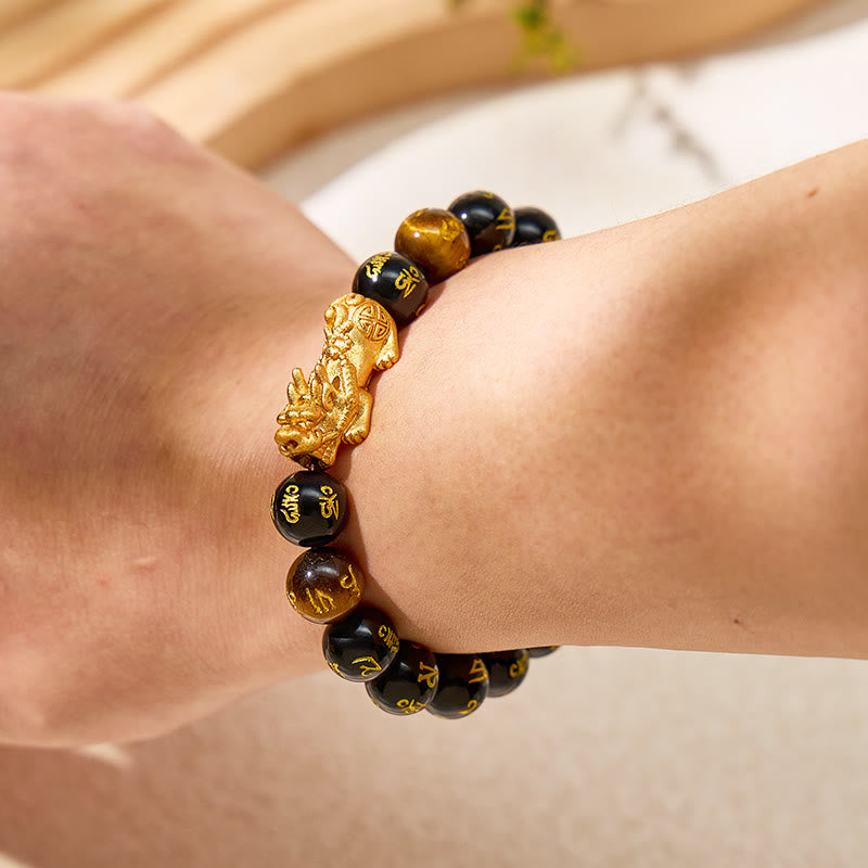 FuAttract Wealth & Protection Amulet Natural Obsidian Tiger Eye Confidence Pixiu Bracelet - image 5