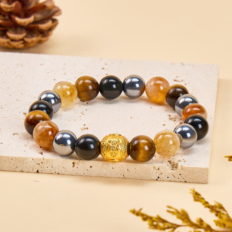 FuAttract Wealth & Protection Amulet Natural Obsidian Tiger Eye Citrine Pyramid Pixiu Bracelet - image 2