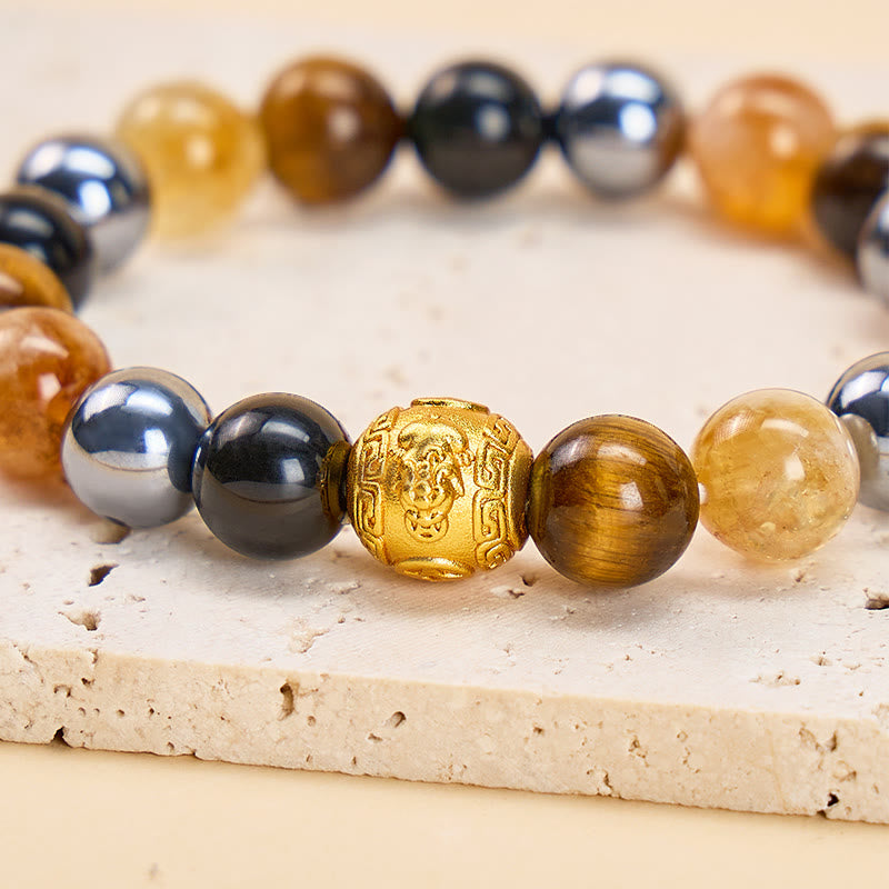 FuAttract Wealth & Protection Amulet Natural Obsidian Tiger Eye Citrine Pyramid Pixiu Bracelet - image 4