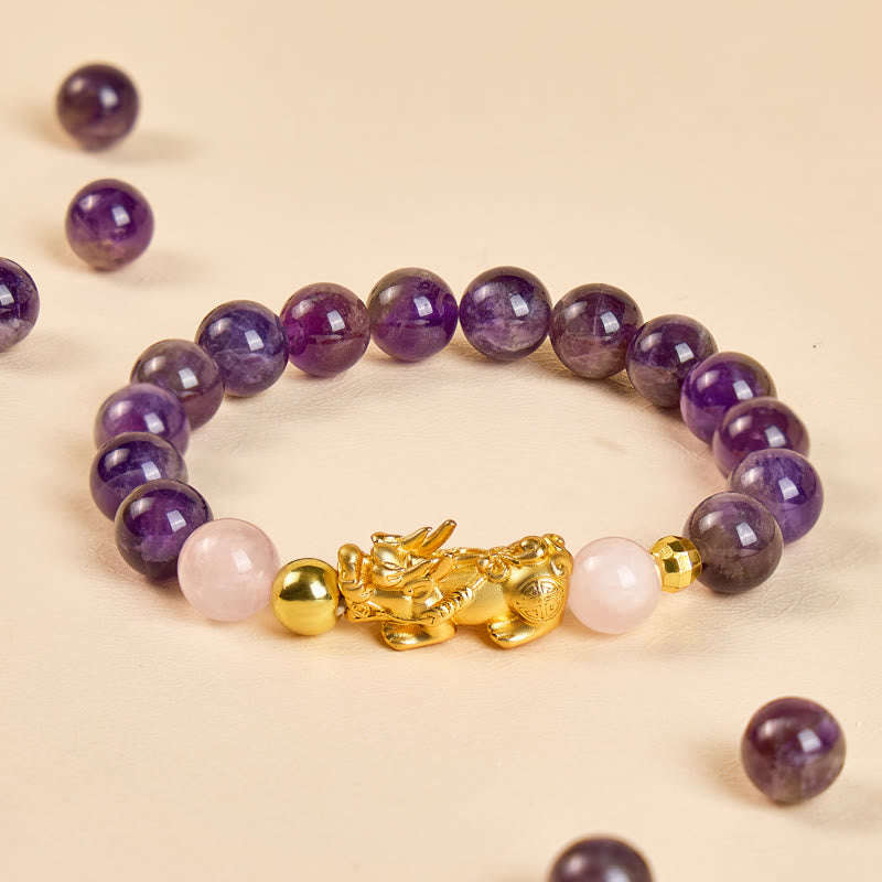 FuAttract Wealth & Fortune Flow – Amethyst Pixiu Prosperity Bracelet - 10mm - image 0
