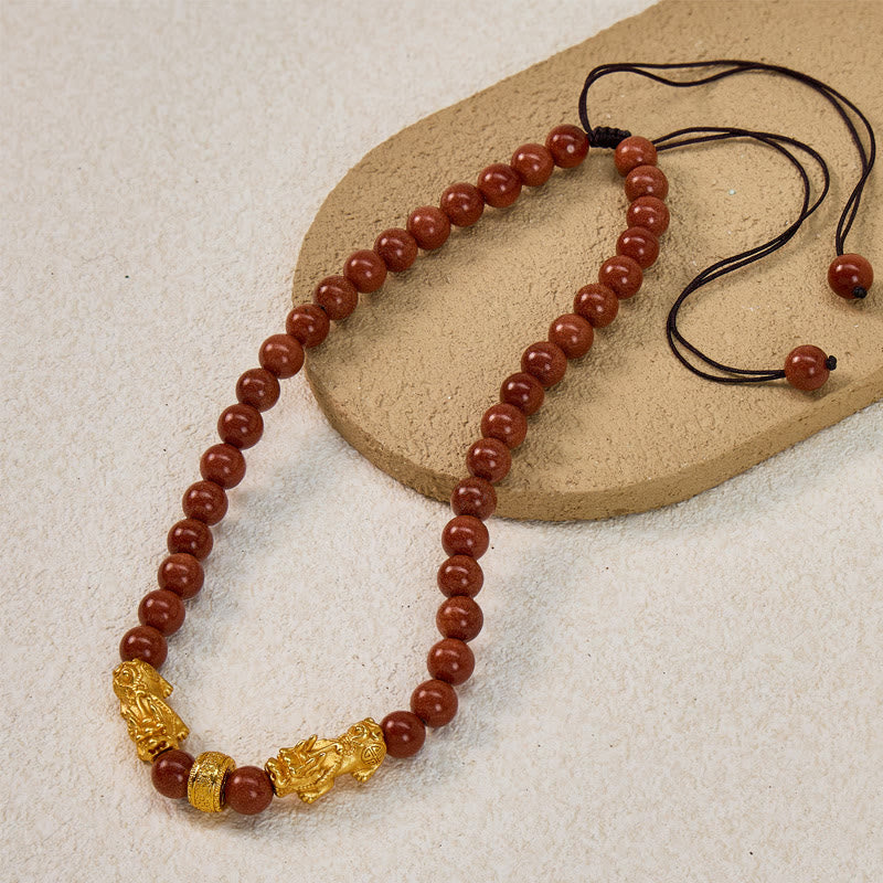 FuAttract Abundance & Confidence Goldstone Ambition Double Pixiu Necklace - image 3