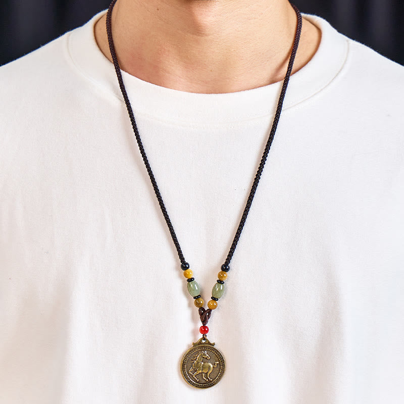 FuAttract Ancient Brass Chinese Zodiac Necklace with Jade for Protection, Longevity, and Success - image 5