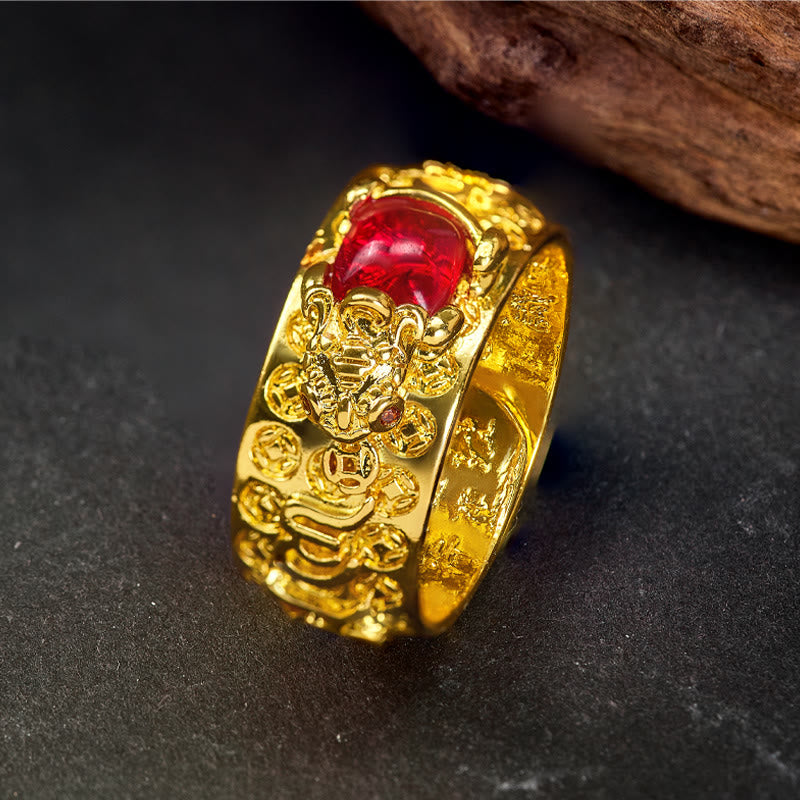 FuAttract Wealth & Vitality Garnet Red Pixiu Good Luck Amulet for Success Ring - Gold - image 0