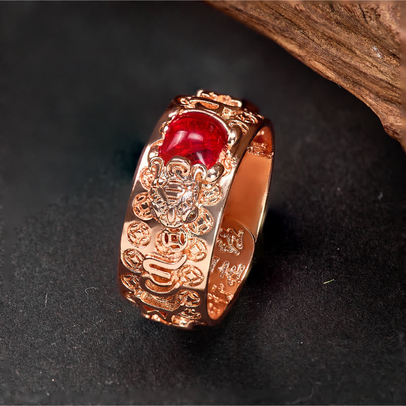 FuAttract Wealth & Vitality Garnet Red Pixiu Good Luck Amulet for Success Ring - Rose Gold - image 6