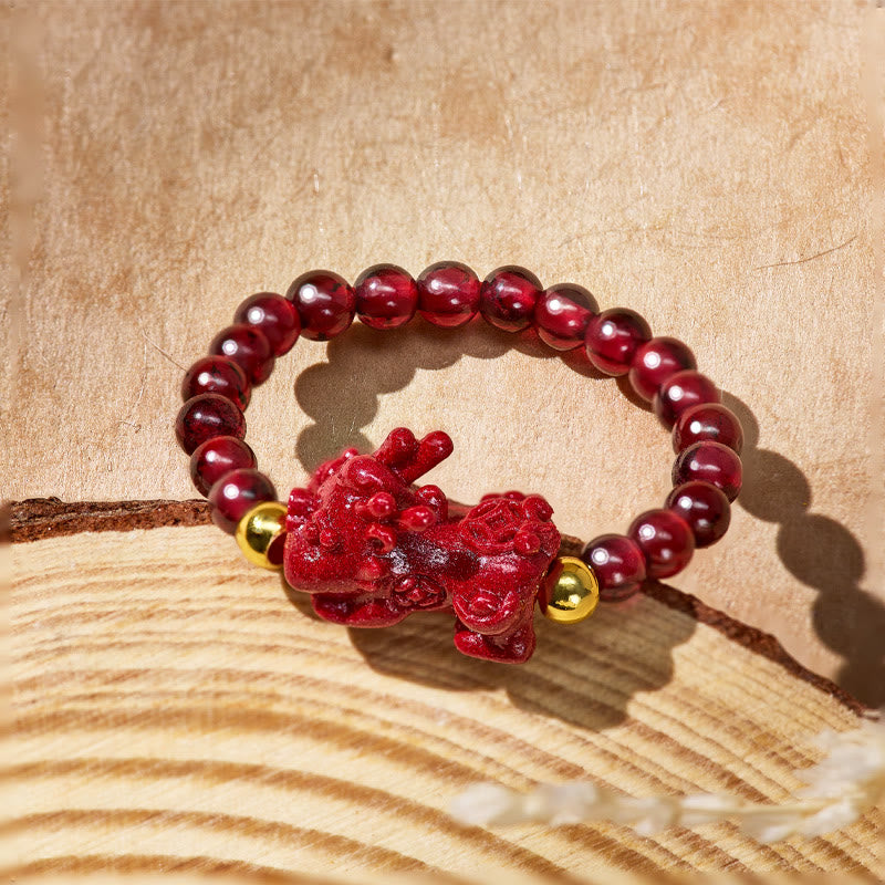 FuAttract Protection & Vitality Cinnabar Garnet Healing Stone Pixiu Bracelet - image 1