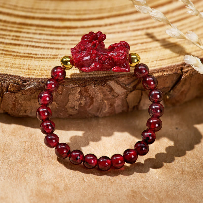 FuAttract Protection & Vitality Cinnabar Garnet Healing Stone Pixiu Bracelet - image 3
