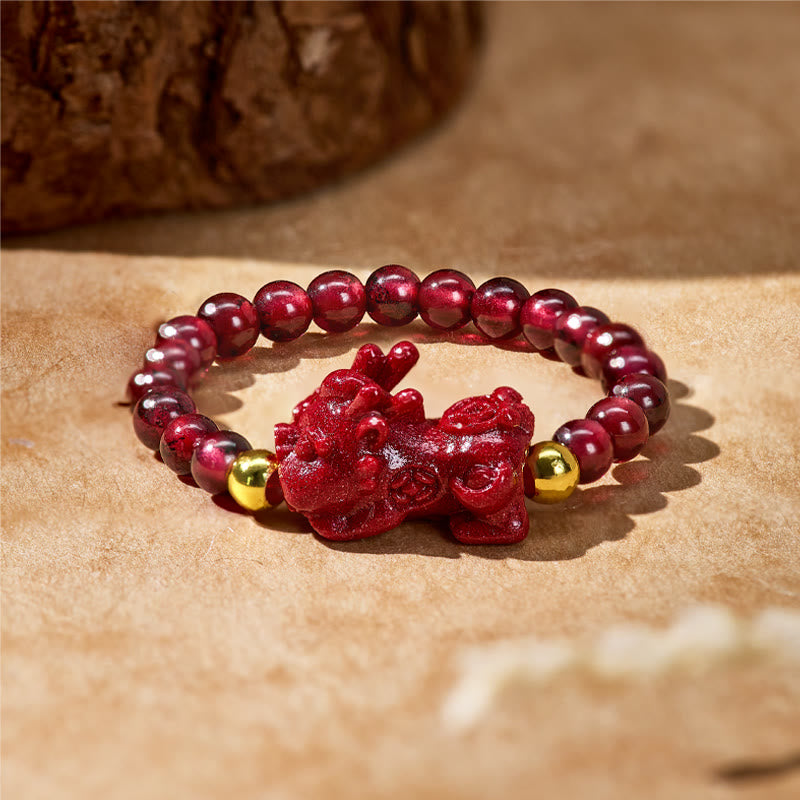 FuAttract Protection & Vitality Cinnabar Garnet Healing Stone Pixiu Bracelet - PiXiu - image 0