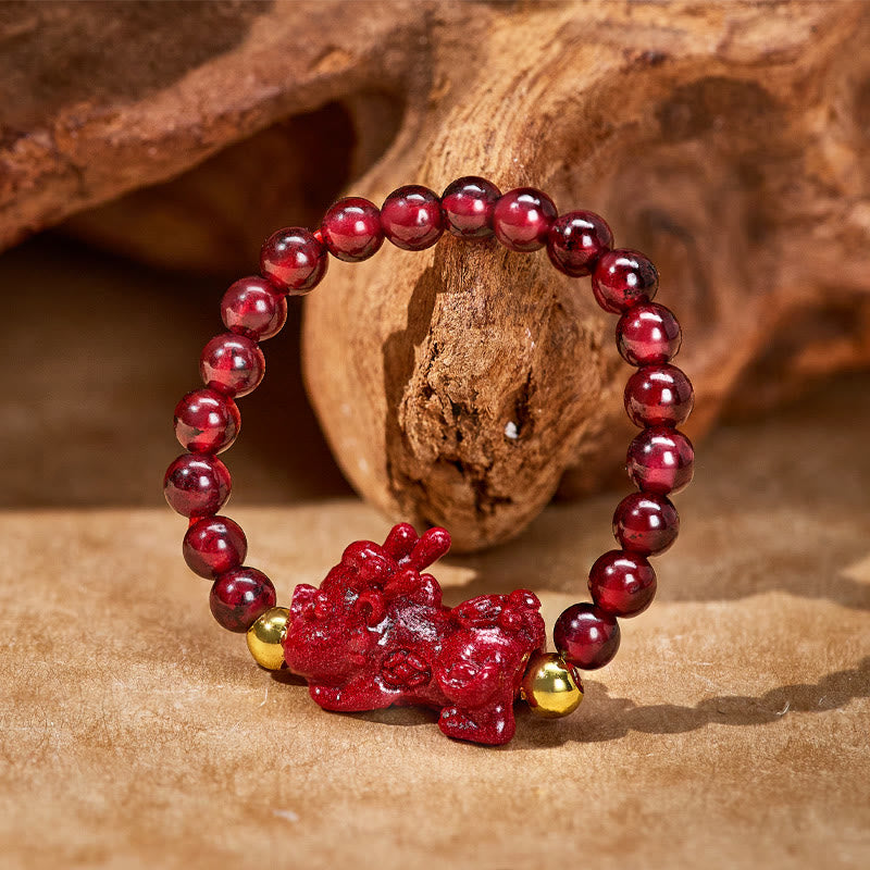 FuAttract Protection & Vitality Cinnabar Garnet Healing Stone Pixiu Bracelet - image 2