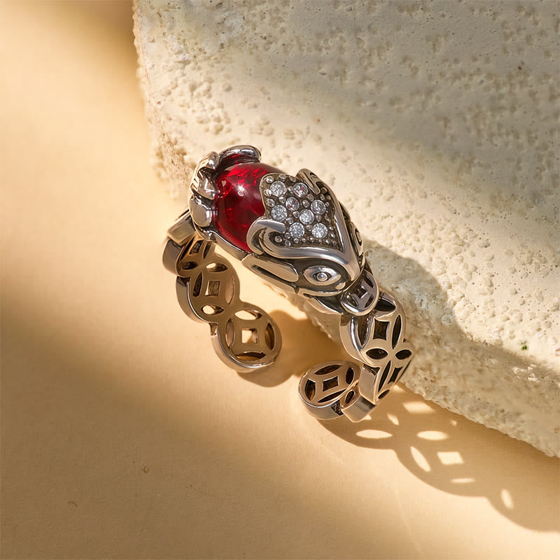 FuAttract Love & Charisma Red Garnet Pixiu Prosperity Coin Adjustable Ring - Pixiu - image 0