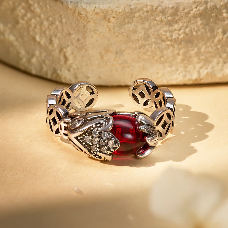 FuAttract Love & Charisma Red Garnet Pixiu Prosperity Coin Adjustable Ring - image 6