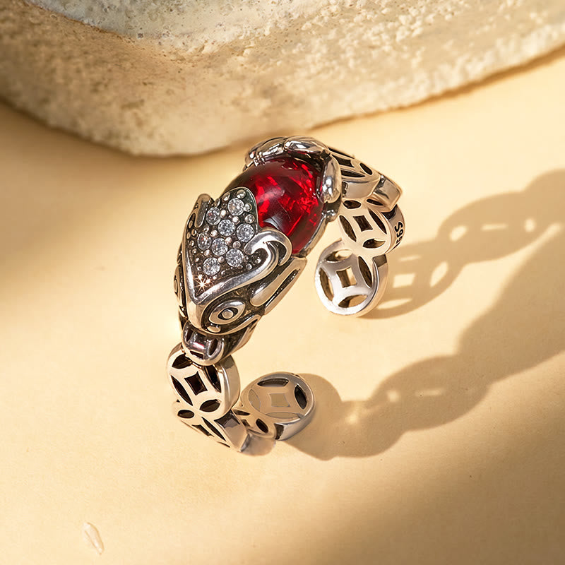 FuAttract Love & Charisma Red Garnet Pixiu Prosperity Coin Adjustable Ring - image 1