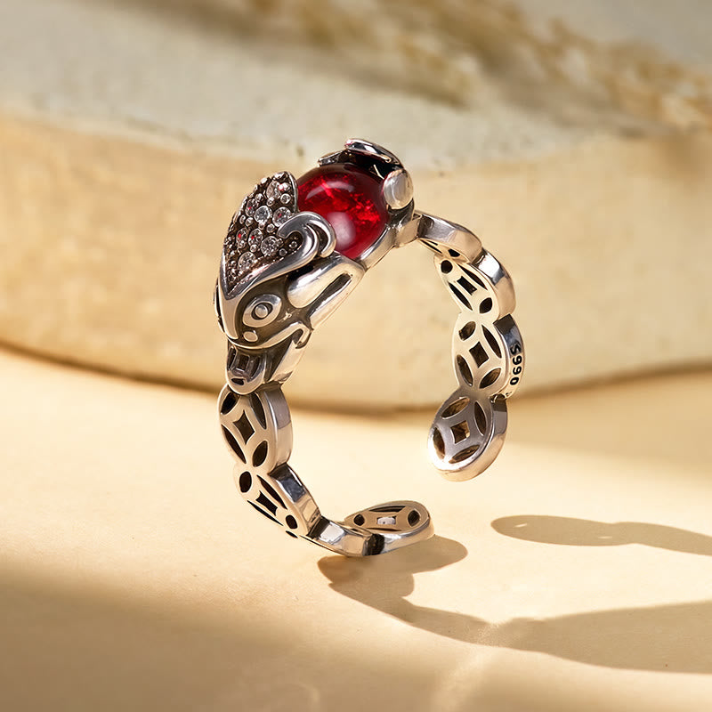 FuAttract Love & Charisma Red Garnet Pixiu Prosperity Coin Adjustable Ring - image 2