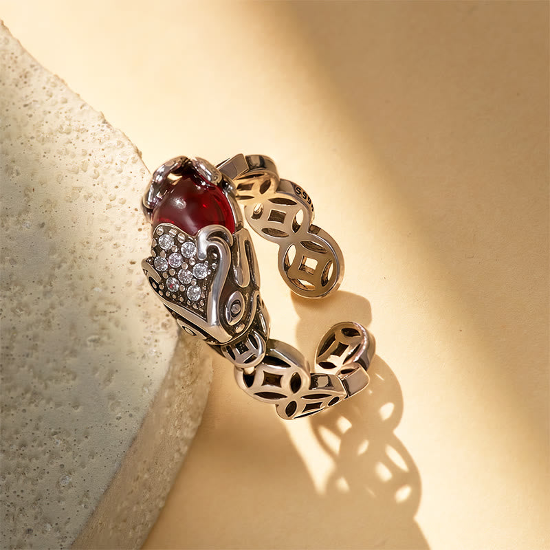 FuAttract Love & Charisma Red Garnet Pixiu Prosperity Coin Adjustable Ring - image 4