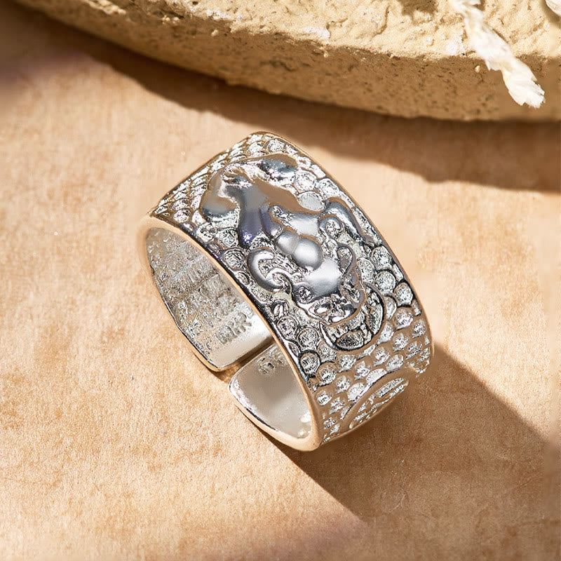 FuAttract Attract Prosperity & Shield Energy Om Mani Padme Hum Pixiu Ring - Silver - image 5