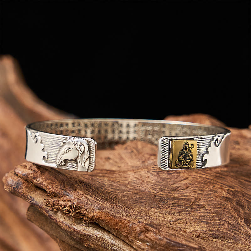 FuAttract Protection & Good Luck Chinese Zodiac Engraved Mantra Cuff Bracelet - Horse - image 1