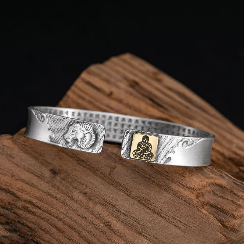 FuAttract Protection & Good Luck Chinese Zodiac Engraved Mantra Cuff Bracelet - Goat - image 18