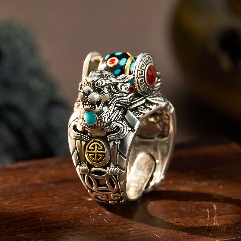 FuAttract Wealth & Luck Vintage Turquoise Amulet Pixiu Attract Prosperity Ring - Pixiu - image 0