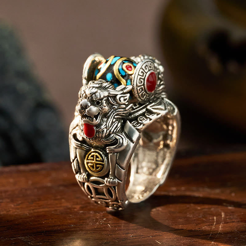 FuAttract Wealth & Luck Vintage Turquoise Amulet Pixiu Attract Prosperity Ring - image 4