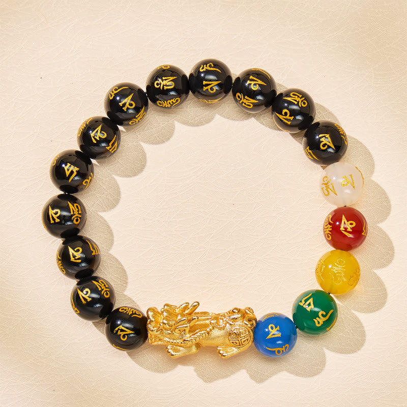 FuAttract Wealth & Protection Five-Element Agate Mantra Amulet for Luck Pixiu Bracelet - image 2