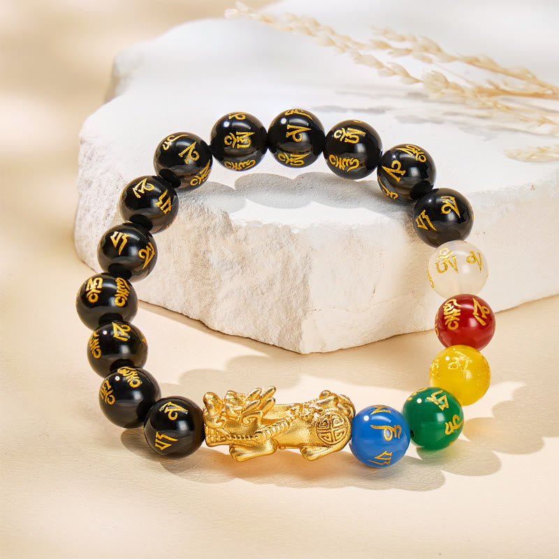 FuAttract Wealth & Protection Five-Element Agate Mantra Amulet for Luck Pixiu Bracelet - image 1