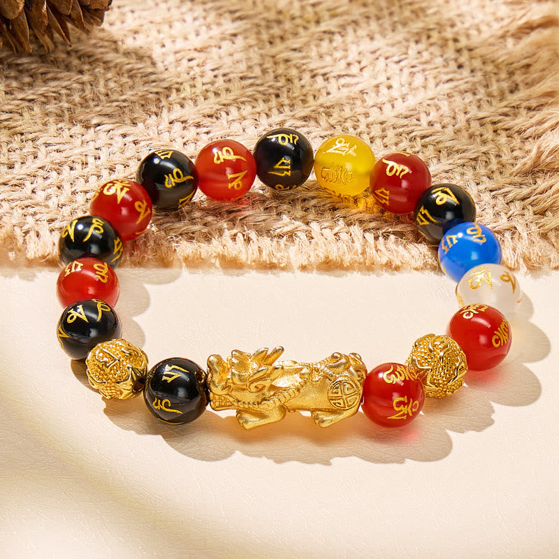 FuAttract Red Black Agate Mantra Beads to Attract Prosperity Pixiu Bracelet - image 1