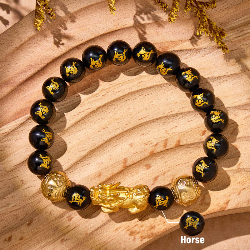 FuAttract Wealth Attraction Chinese Zodiac Pixiu & Obsidian Beads Bracelet - image 1