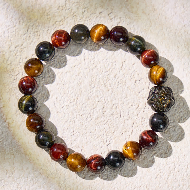 FuAttract Triple Tiger's Eye and Chinese Zodiac for Strength Bracelet - Pig - 8mm - image 0
