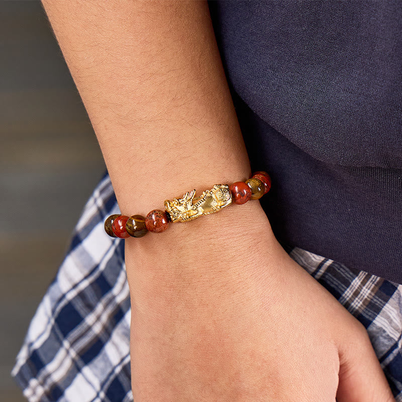 FuAttract Vitality & Wealth Attraction Bracelet: Tiger's Eye Beads with Gold Pixiu - image 3