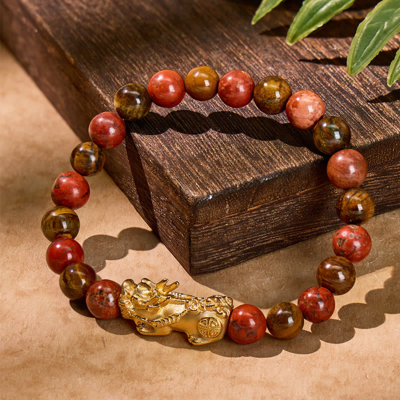 FuAttract Vitality & Wealth Attraction Bracelet: Tiger's Eye Beads with Gold Pixiu - image 1