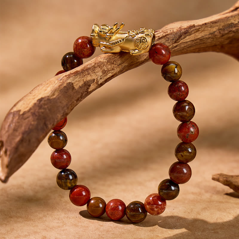 FuAttract Vitality & Wealth Attraction Bracelet: Tiger's Eye Beads with Gold Pixiu - image 4