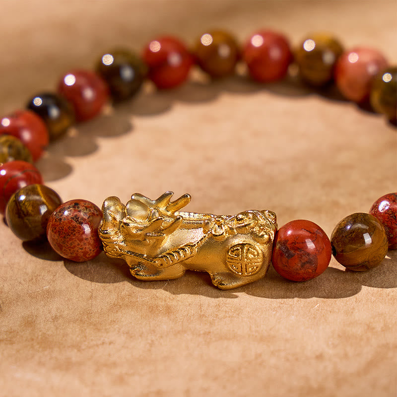 FuAttract Vitality & Wealth Attraction Bracelet: Tiger's Eye Beads with Gold Pixiu - image 7