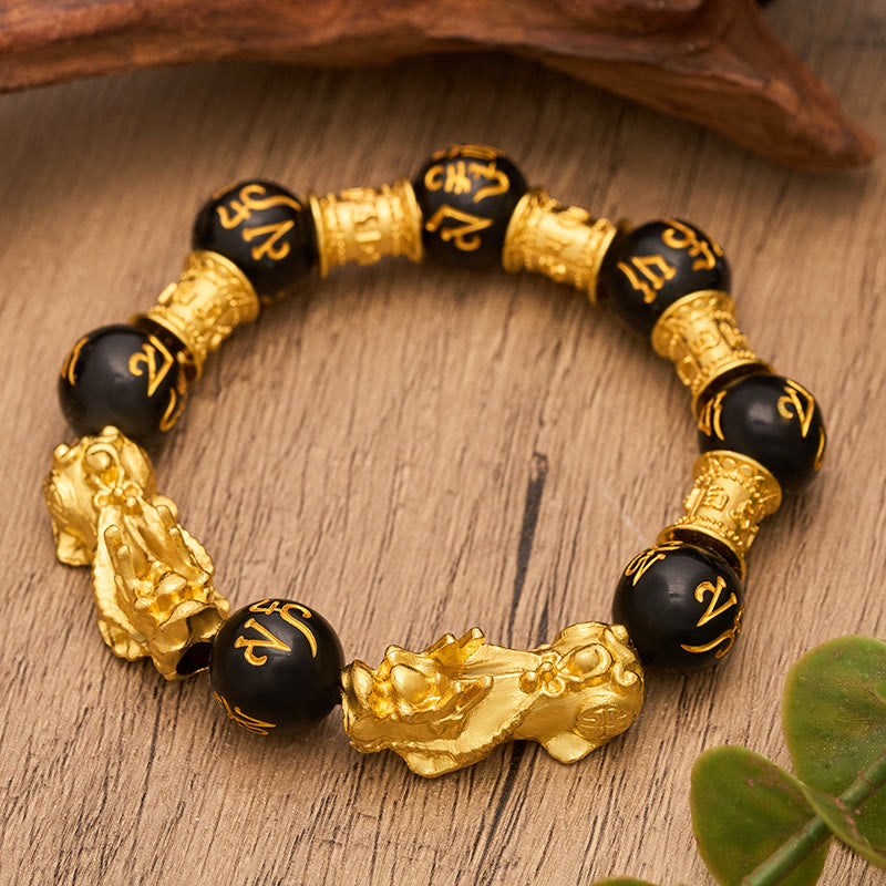 FuAttract Abundance & Protection Double Pixiu Black Obsidian Bracelet - image 1