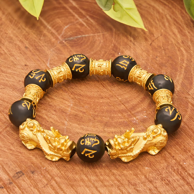 FuAttract Abundance & Protection Double Pixiu Black Obsidian Bracelet - image 2