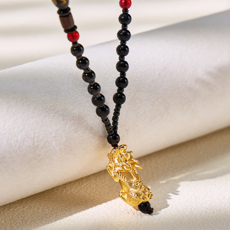 FuAttract Ultimate Protection Feng Shui Black Obsidian Mantra Beads with Pixiu Necklace - Pixiu - image 0