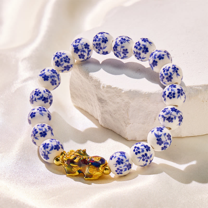 FuAttract Blue Porcelain Floral Beaded Elegance & Protection Color-Changing Pixiu Bracelet - image 1
