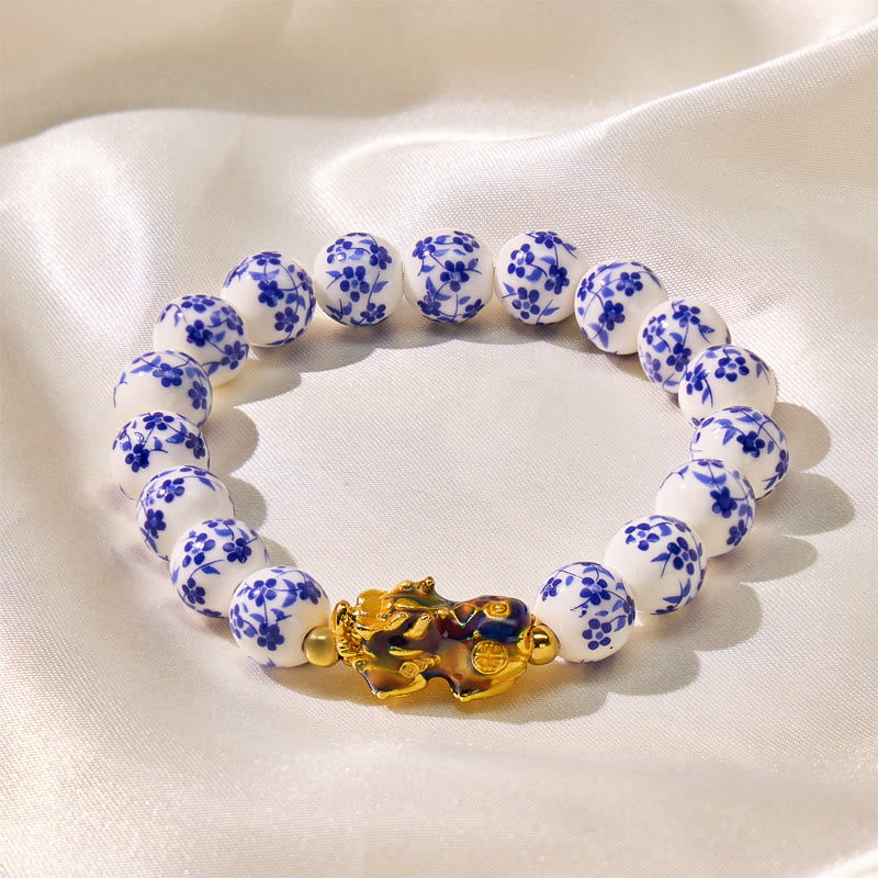 FuAttract Blue Porcelain Floral Beaded Elegance & Protection Color-Changing Pixiu Bracelet - image 2
