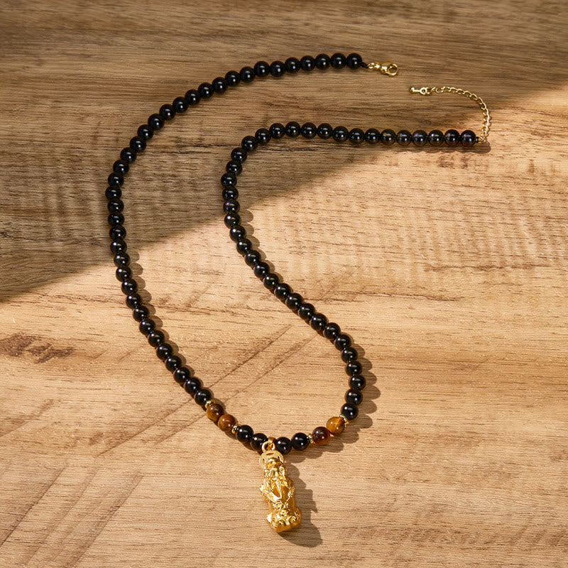 FuAttract Attract Wealth & Protection Feng Shui Black Obsidian & Tiger Eye Necklace - Pixiu - image 0