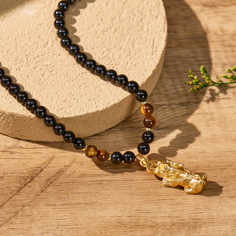 FuAttract Attract Wealth & Protection Feng Shui Black Obsidian & Tiger Eye Necklace - image 1