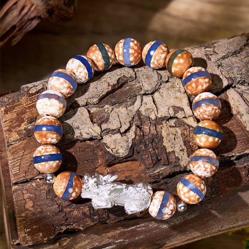 FuAttract Manifest Grounded Balance & Luck Banded Tibetan Agate Pixiu Bracelet - 10mm - image 0
