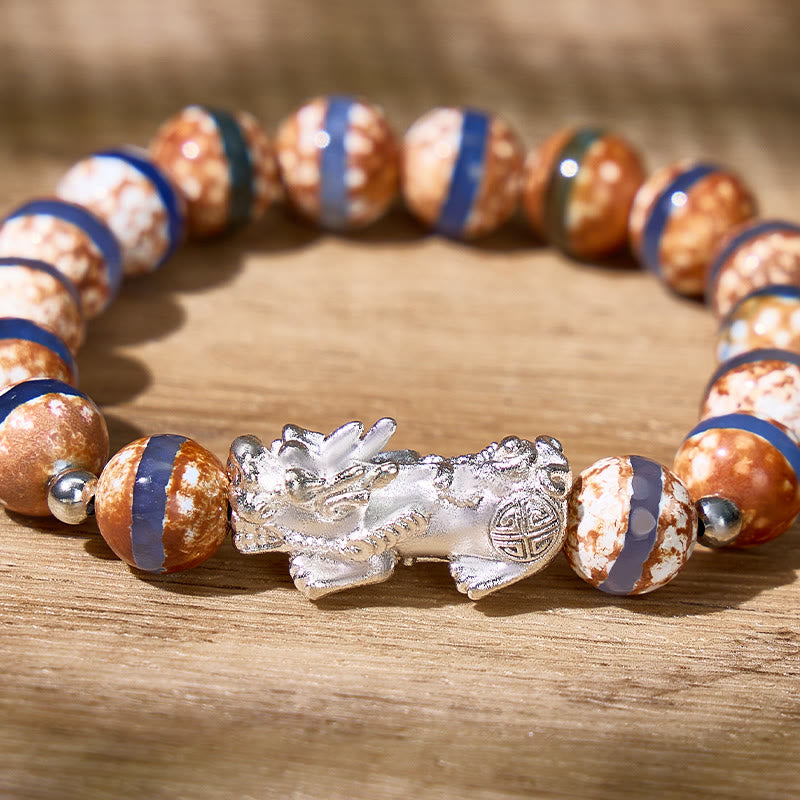 FuAttract Manifest Grounded Balance & Luck Banded Tibetan Agate Pixiu Bracelet - image 4