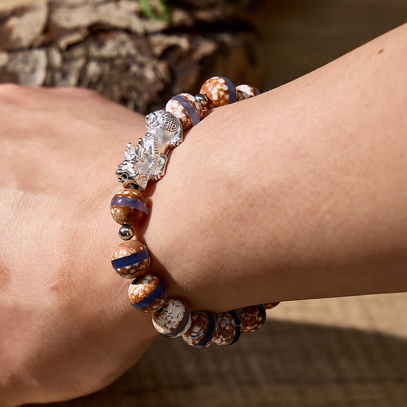 FuAttract Manifest Grounded Balance & Luck Banded Tibetan Agate Pixiu Bracelet - image 3