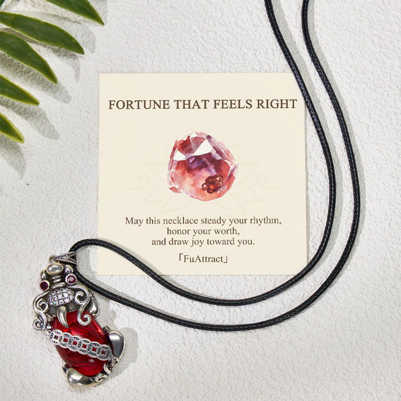 FuAttract Pixiu Garnet Copper Coin Necklace for Wealth & Luck - PiXiu&Leather Rope - image 11