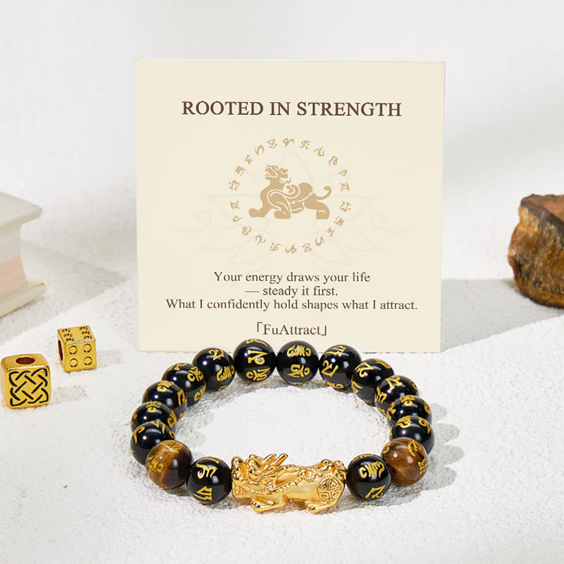 FuAttract Wealth & Protection Amulet Natural Obsidian Tiger Eye Confidence Pixiu Bracelet - 12mm - image 0