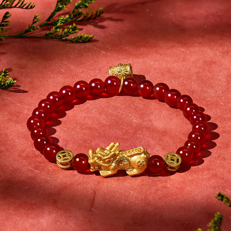 FuAttract Emotional Balance & Wealth Protection Red & White Agate Pixiu Bracelet - Red - image 0