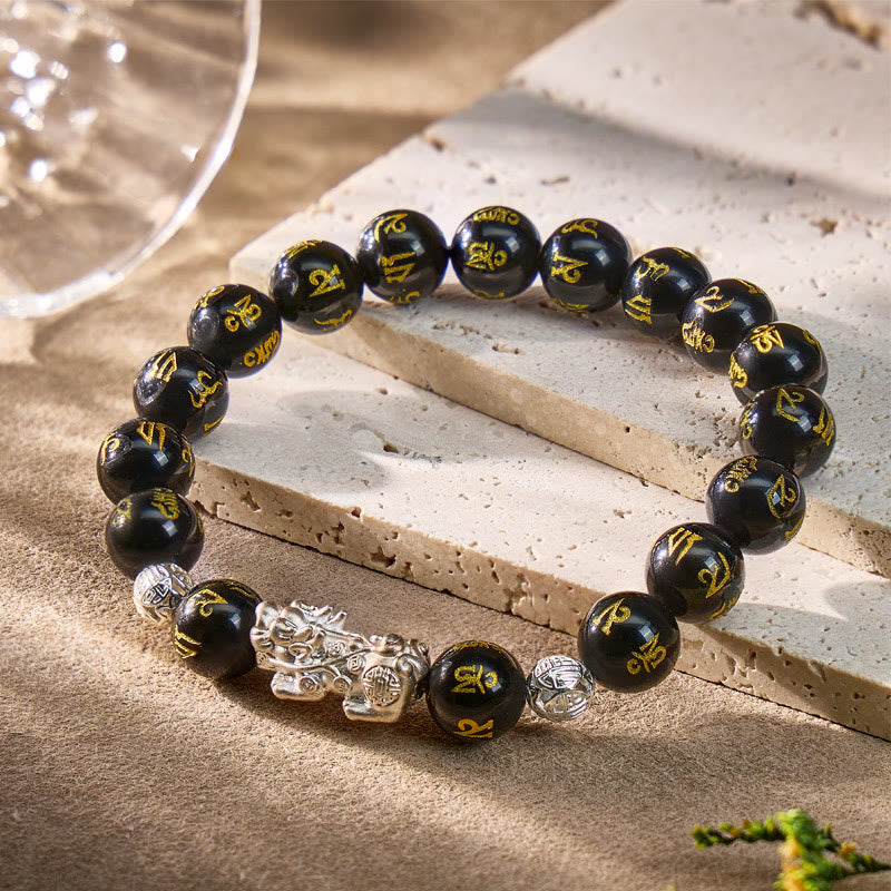 FuAttract Courage Protection – Black Obsidian Tiger's Eye Malachite S999 Silver Pixiu Bracelet - image 2