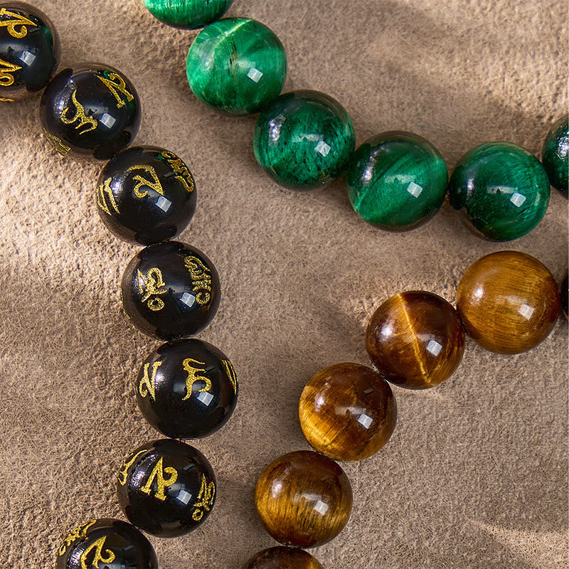 FuAttract Courage Protection – Black Obsidian Tiger's Eye Malachite S999 Silver Pixiu Bracelet - image 18