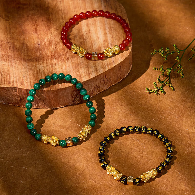 FuAttract Energy Courage Malachite Black Obsidian Red Agate Om Mani Padme Hum Pixiu Bracelet - image 4