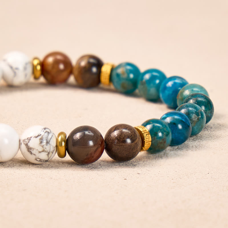 FuAttract Protection Wealth Balance White Turquoise Apatite Petrified Wood Pixiu Bracelet - image 5