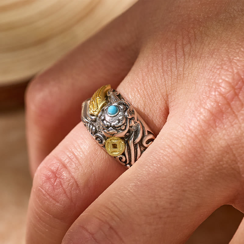 FuAttract Wealth & Protection Turquoise Abundance Ring with Pixiu Coin - image 2